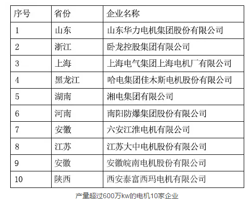 產量超過600萬kw的電機10家企業